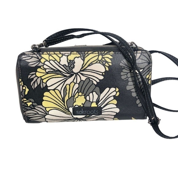 Sakroots Wallet Womens Black Yellow Multifunctional Zip Around Crossbody Purse - Picture 8 of 12